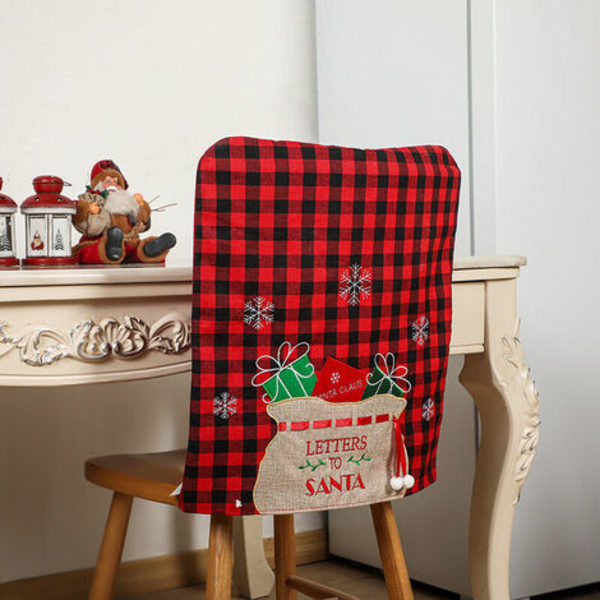 Pack Julstolsöverdrag, Buffalo Plädstolsryggöverdrag, Present Säckmönster Stolskydd Slipcovers för jul