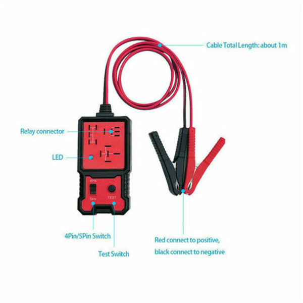 Automotive Relay Tester, Auto Relay Diagnostic Tool, 12V Elektronisk Relæ Tester, Bilbatterikontrol med clips