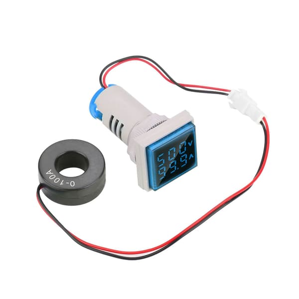 LED Digital Display AC Spenning Strømmåler Indikator 22mm 0-100A Blå