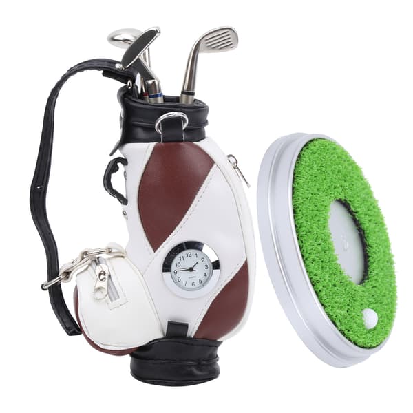 Stationär Golf Pennset 3 Kulspetspennor Mini Väska Zinklegering Golf Pennfodral Bas Brun Vit