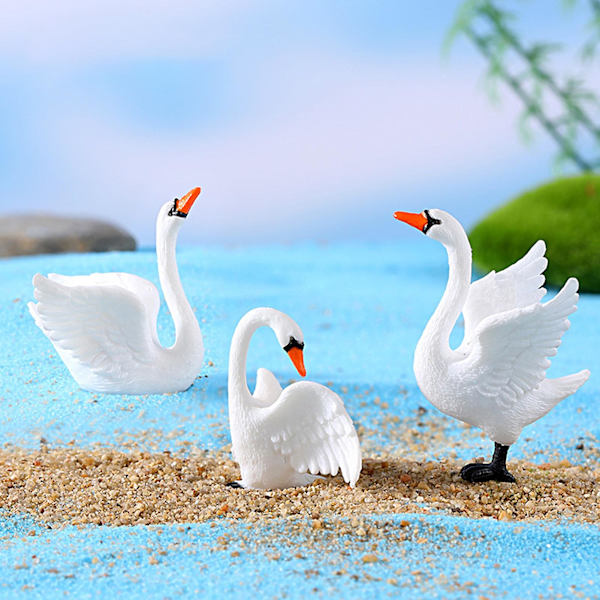 3 X 4 st Swan Trädgårdsfigurer Vit Klar textur Realistisk form Stora vingar Delikat Heminredning Landskapsarkitektur Kontorsprydnad Barn Svanleksaker