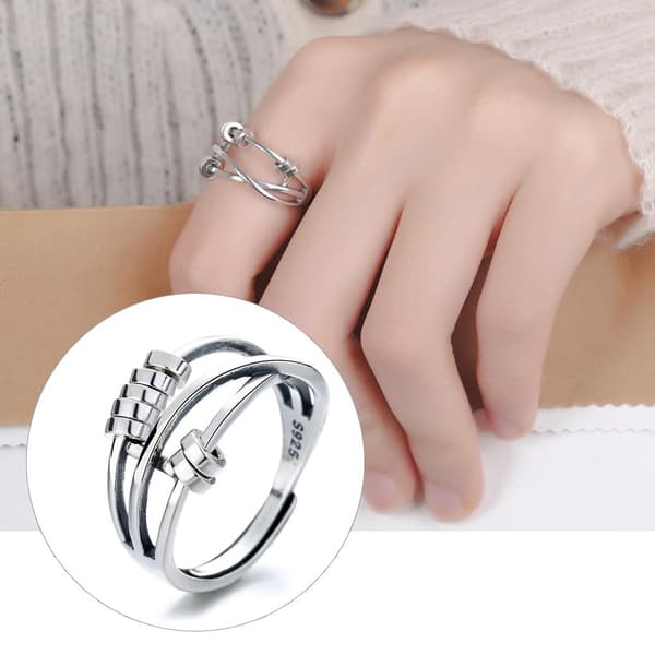 925 Sterling Sølv Fidget Angst Ring Stress Relief Perle Ring til Kvinder