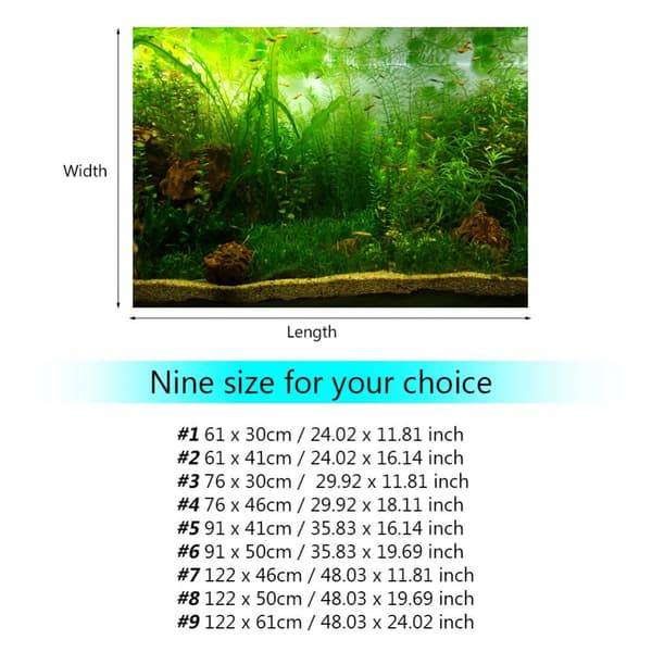 Akvariefisketank Baggrund PVC Klæbende Dekor Vandgræsstil 76x30cm