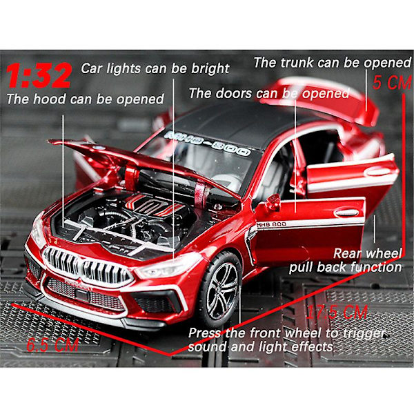 Hot Toys Diecast 1:32 The8 Series M8 Legering Bilmodell Metall Miniatyrfordon Barn Födelsedagspresenter Pojke Samlarobjekt Barnbilar