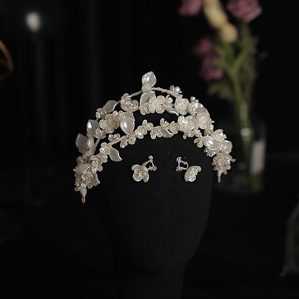 Crown Hårnål Set Blomma Form Pearl Personlighet Huvudbonader Kvinnor Brud Hår Ornament Smycken Set