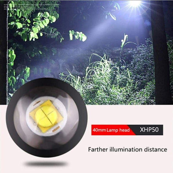Super Bright XHP50 Kraftig LED-lommelygte 10000 Lumens USB Genopladelig Vandtæt Skalerbar 5 Modes Taktisk Lommelygte