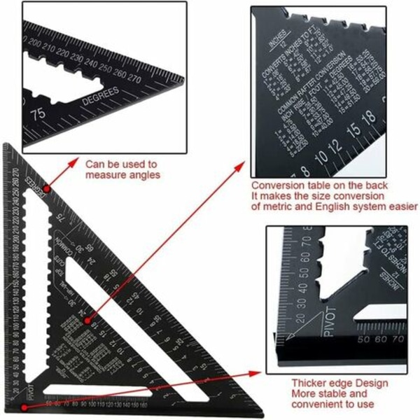 30 cm aluminiumslegering trekant vinkelmålersæt Firkantet snedkertrekant Metrisk Professionel snedkervinkellineal Triangul