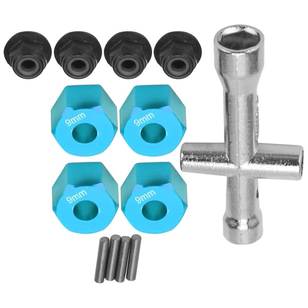 12 mm Hex Adapter 9 mm Tyk M4 Flange Låsemøtrikker Krydsnøgle Sæt til 1 10 RC Bil Blå