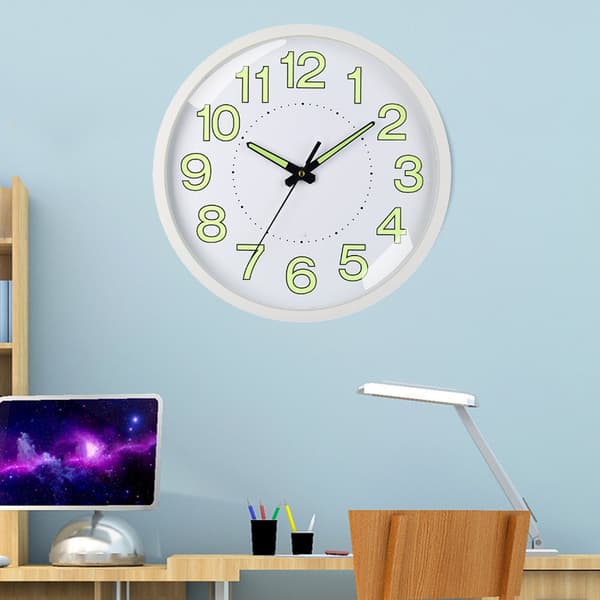 Stille Quartz Væg Ur 12in 30cm Hvid Ramme Lysende til Stue Soveværelse