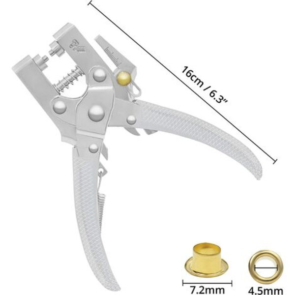 Øjetænger - 16 cm bæltetang - 5 mm guld metaløjer, (200 x 5 mm hulknapper)