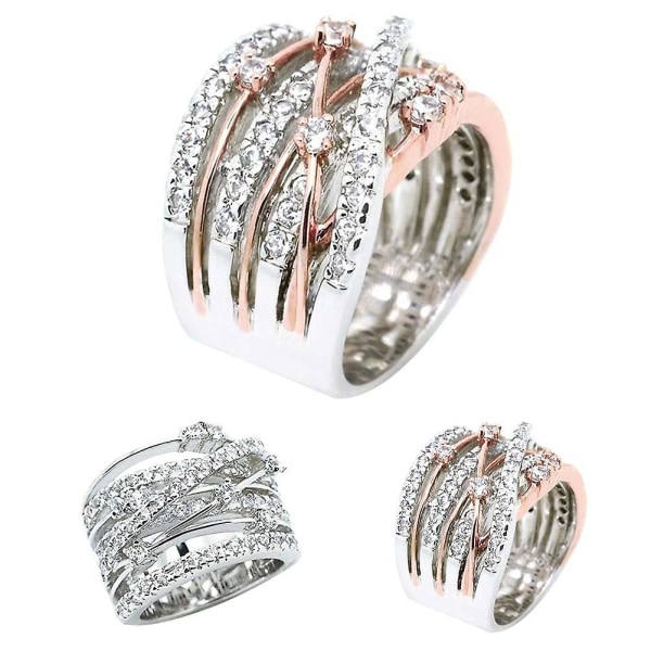 Kvinder Rhinestone Indlagt Crossover Wide Band Finger Ring Bryllupssmykker Gift Silver US 8