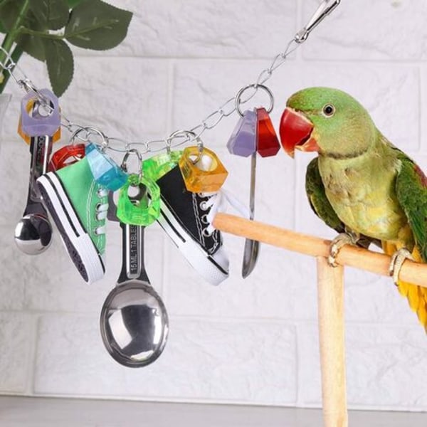 Papegojleksak, hängande leksak Papegojabborre med metallsked och färgglada blockoscillationsfågelburtillbehör Papegojor Leksaker fo