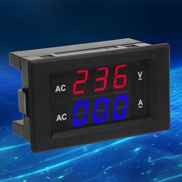 Digital LED voltmeter/strømmåler - AC 100~300V, 0-100A (rød/blå)