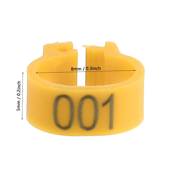 100 STK/pose 8MM 001-100 nummererte plastbrevdueringer (gul)
