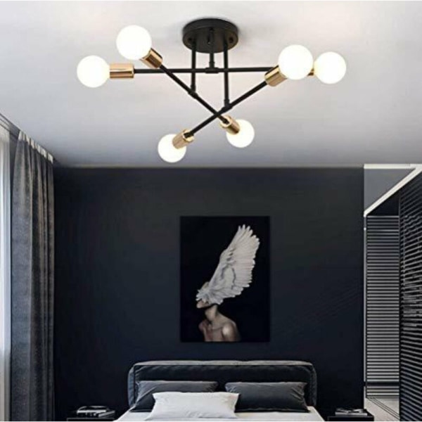 Moderne loftslampe, 6-lamper vintage lampe, industriel lysekrone E27 pendel til stue soveværelse køkken，Indo