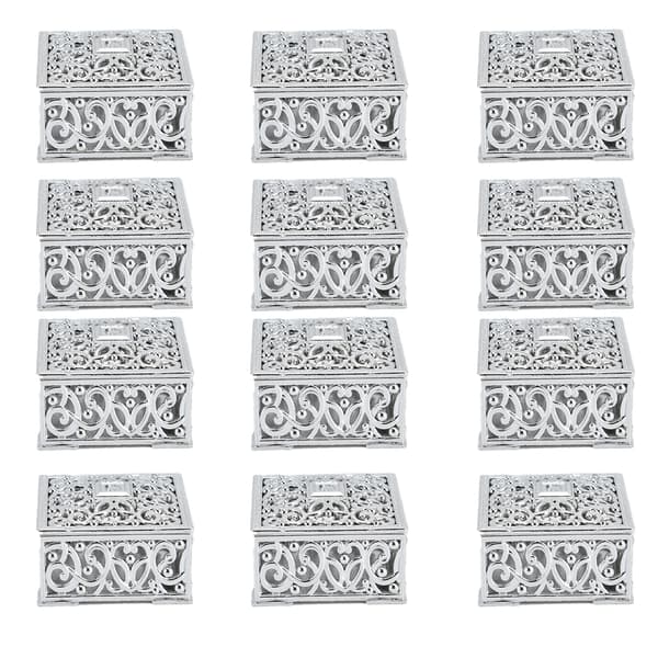 12 Rom Candy Box Plast Candybeholder Bryllupsdusj Tilbehør Sølvfirkant