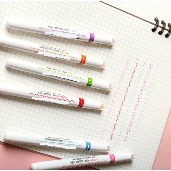 Creative Curve Pen Flower-Shaped Contour Pen Hurtigtørrende Håndkonto Highlighter Color Pen (blomsterformet Curve 6 stykker),