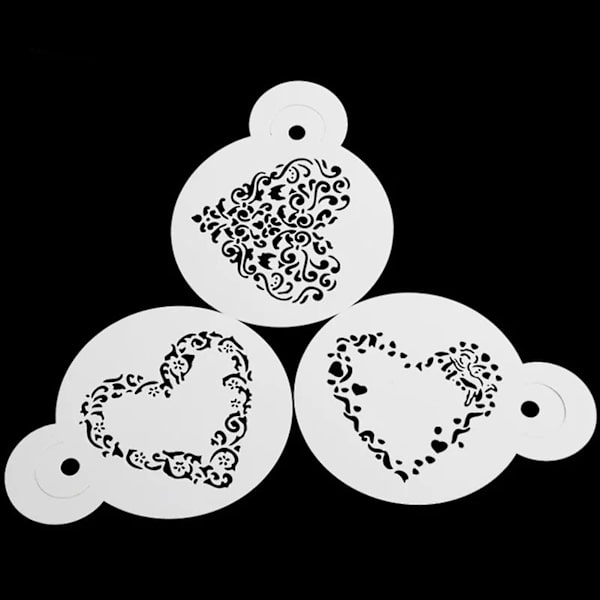2 X 3 st kreativa hjärtmönster kaffestencil Vacker dekorativ husdjurs kaffemall för hemmet
