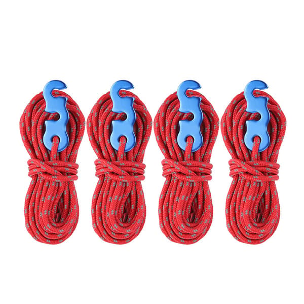 4st Set Reflekterande Tält Vindrep Campinglina med S Ring Spänne Krok (Röd)