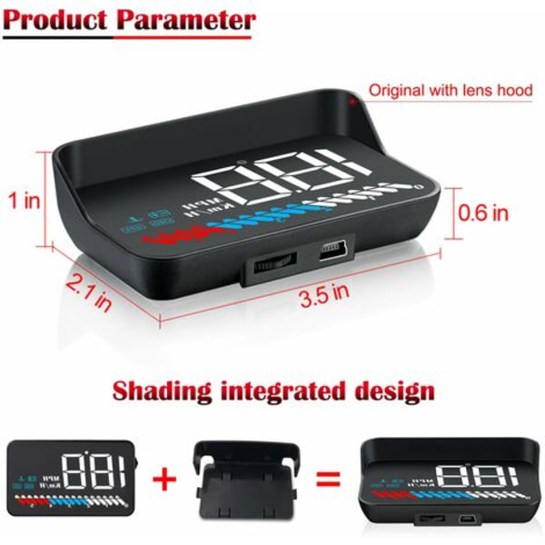 Bil Head Up Display: OBD2 HUD Display & GPS HUD Display, 3,5" Head Up Display, Sikkerhedsalarmer