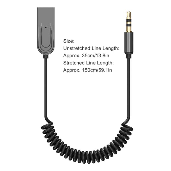 Bil Bluetooth Mottaker Multifunksjonell 10m Rekkevidde USB Strømforsyning 3.5mm Trådløs Bluetooth 5.0 Adapter Grå Svart