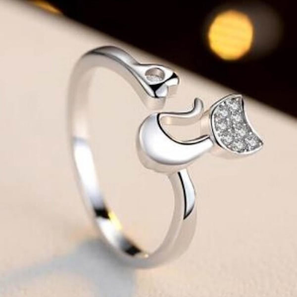 1 stk Cubic Zirconia Dyr sød lille kat hjerte åben ring mode smykker Golden