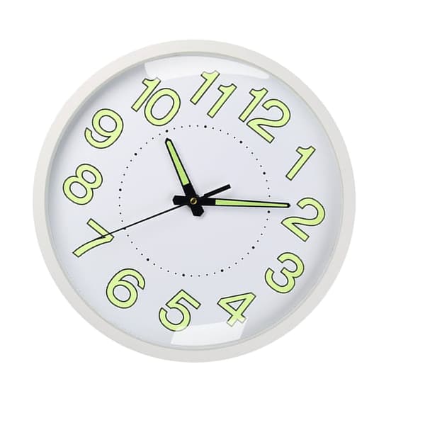 Stille Quartz Væg Ur 12in 30cm Hvid Ramme Lysende til Stue Soveværelse