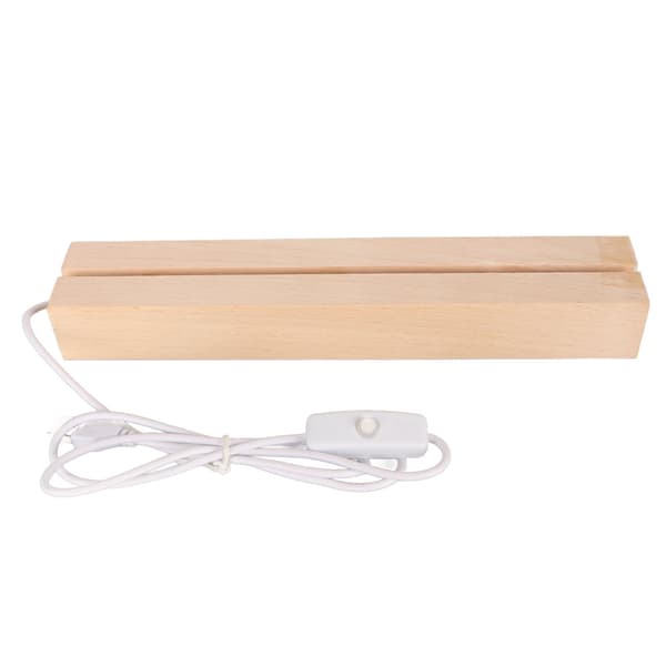Rektangulær LED Lys Display Stand Varmt Lys USB Interface Træ Kunst Lys Display Base til Krystal Akryl 24cm 9.45in