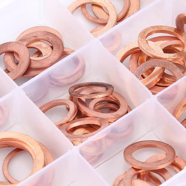 150 st 15 storlekar Kopparpackning Sorteringsset Kit med låda