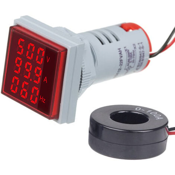 Mini Square Digital Volt-Amperemeter Voltmeter Amperemeter Voltmeter Cymometer Tre LED-skärmar Spänning & Ström & Frekvens Mätare Indikator Monitor AC Panel