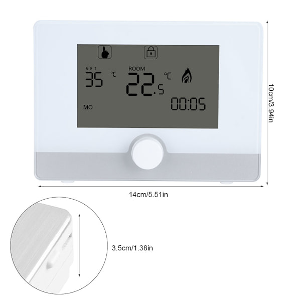 Programmerbar Termostat Temperaturregulator Vægmonteret Kedel Varmesystem Sort