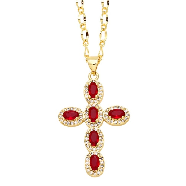 Halsband Vintage Zircon Cross Modesmycken Ac10049 Red