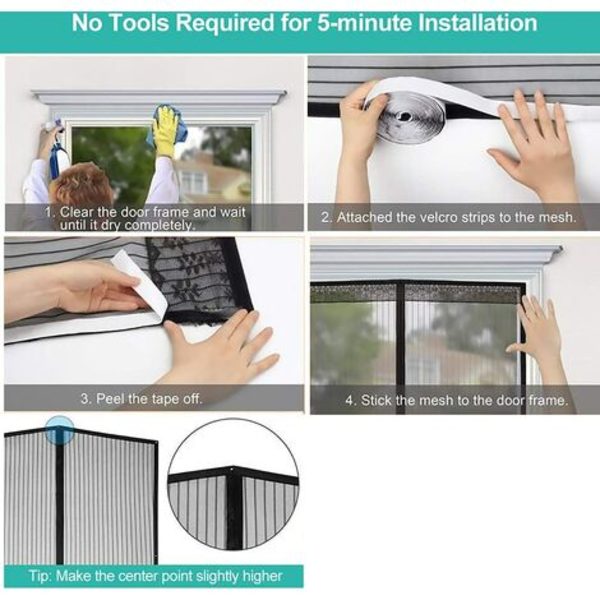Magnetiskt myggnät för dörr, magnetisk tätning från topp till botten, automatisk stängning, håller frisk luft inuti (100x210cm, vit