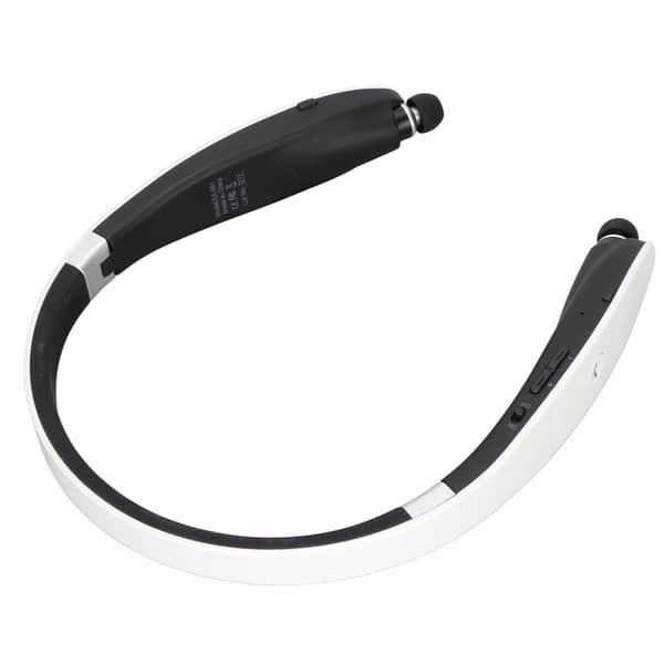 Bluetooth-hörlurar med nackband, hopfällbara, brusreducerande, trådlös mikrofon, vit