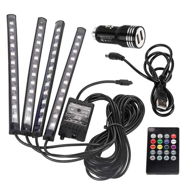 Bil LED Strip Ljus 4-pack 48 LED Multicolor Musik Bil Interiör Ljus