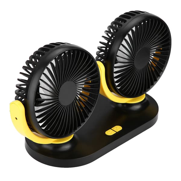 USB Dobbelt Hoved Bilventilator Bærbar Klimaanlæg Auto Køler Ventilation 12V Sort Gul