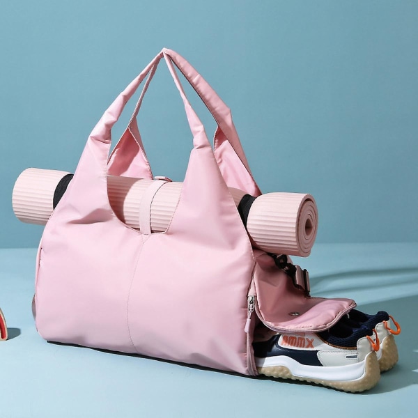 Bærbar rejsetaske, bagagetaske med stor kapacitet, fitnesstaske til tør og våd adskillelse, gymnastiktaske Pink