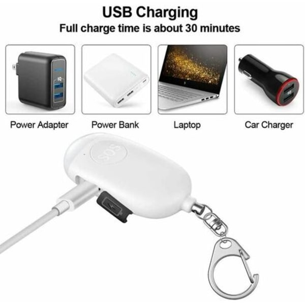 Henkilökohtainen hälytin 130 dB USB ladattava LED-taskulamolla vedenpitävä toiminto Itsepuolustus henkilökohtaisen turvallisuuden naisille,