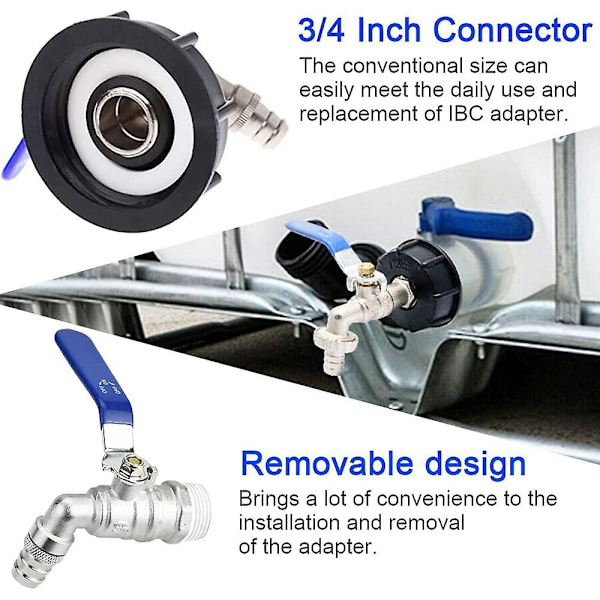Ibc Dræntank Adapter S60x6 3/4&#39;&#39; Tapventil Ibc Tankhaneadapter Tankadapter Vandtankadapter Kugleventil