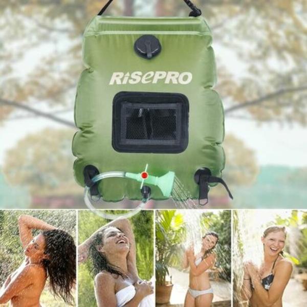 Solar duschväska, 20 liter, camping, temperatur 45°C, vandring, klättring