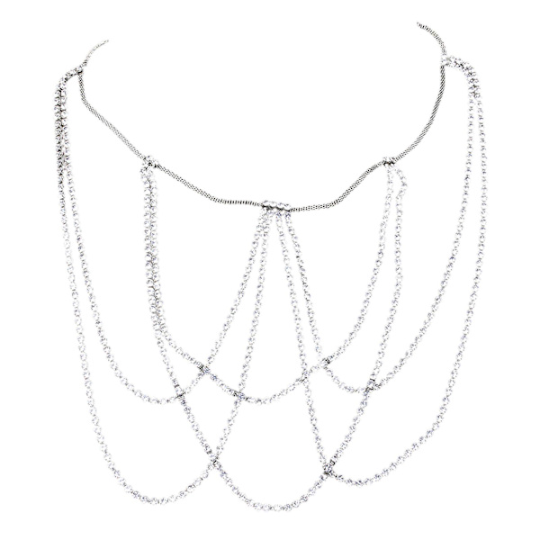 Ben Dekor Layered Body Chain med elastiska stränglegering Strass smycken Silver