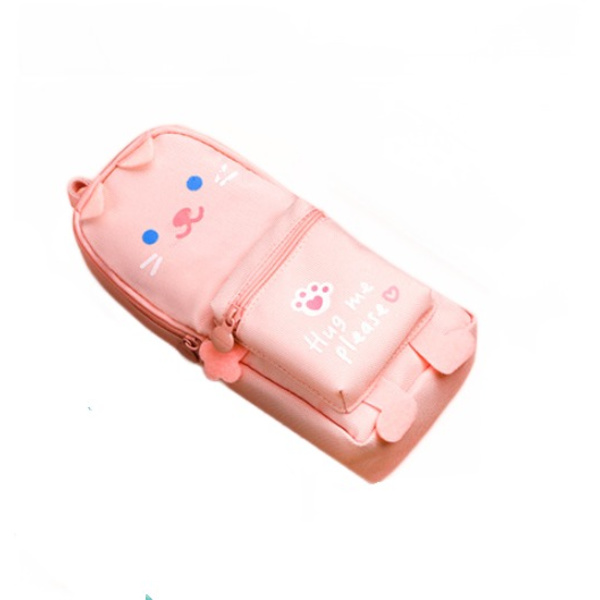 Skolväska med stor kapacitet case case kreativ enkel pappersväska ((canvas) kattungeklo - ljusrosa)