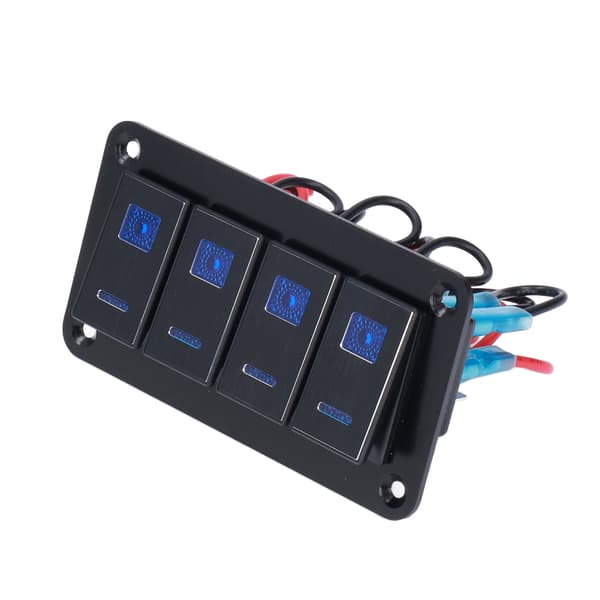 Svart 4 Gang Rocker Switch Panel IP65 Vandtæt LED Baggrundslys Marinebåd DC 12V 24V