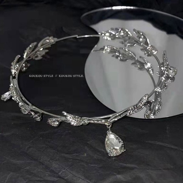 Tofs Head Chain Rhinestone Head Clip Water Drop Pendant Bröllop Headpiece