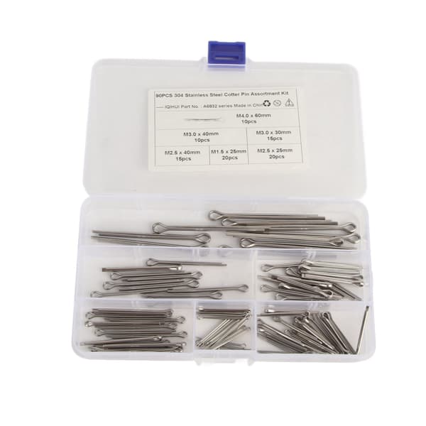 Rustfri stål splitstift sortimentssæt 6 størrelser M1.6x25 M2.5x25/40 M3.0x30/40 M4x60 til autoværksted reparation
