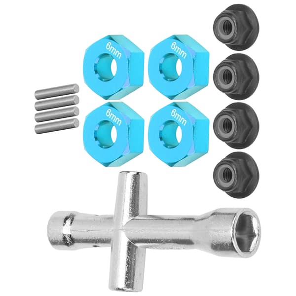 12mm Hex Adapter 6mm Tykk M4 Flenslåsmuttere Kryssnøkkelsett for 1 10 RC Bil Blå