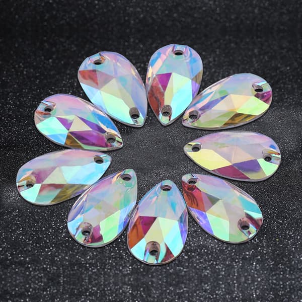 200 st Drop Shape Resin Flatback sömnad Rhinestone med dubbla hål dekoration