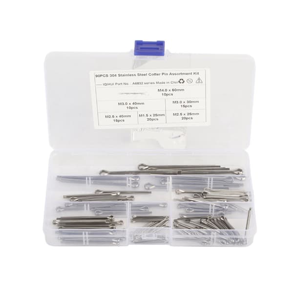 Rustfri stål splitstift sortimentssæt 6 størrelser M1.6x25 M2.5x25/40 M3.0x30/40 M4x60 til autoværksted reparation