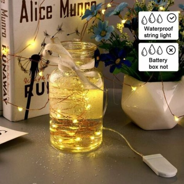 LED String Lights - 10 Pack 2M 20LEDs Kobbertråd, Batteridrevne String Lights til Lang Tynd Vase, Bord, Indendørs Udendørs