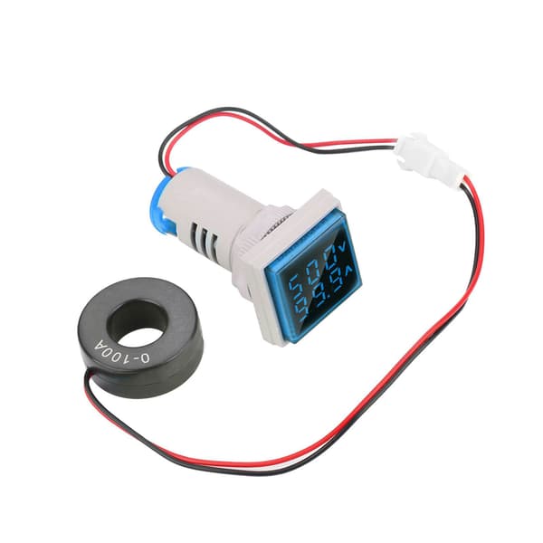 LED Digital Display AC Spenning Strømmåler Indikator 22mm 0-100A Blå